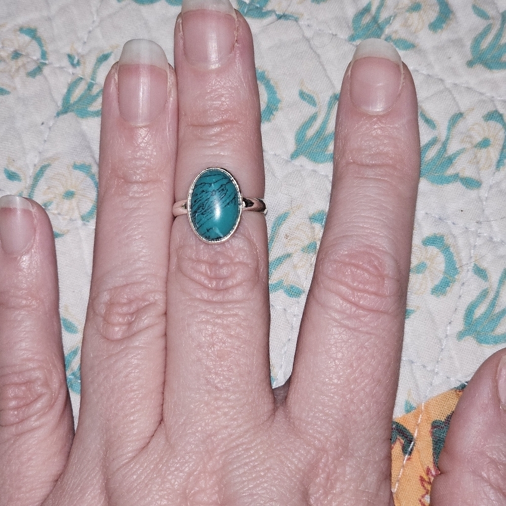 Turqoise Stone .925 Sterling Silver Plated Ring -Multiple Sizes